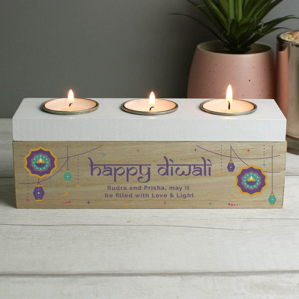 Personalised Diwali Triple Tealight Holder