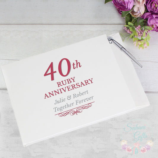 Personalised 40th Ruby Anniversary Hardback Guest Book & Pen - Suhani Gifts