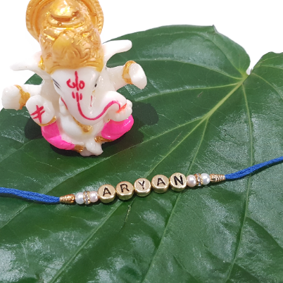 Personalised Rakhi/Rakhri, Raksha Bandhan Gold Letter Beads