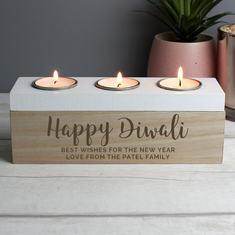 Personalised Diwali Triple Tealight Holder