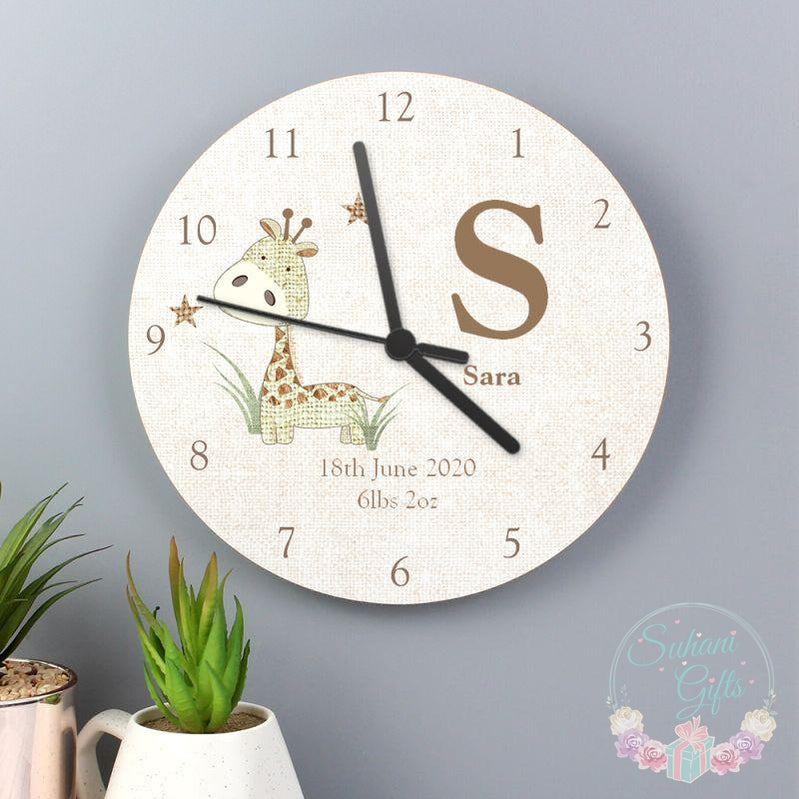 Personalised Hessian Giraffe Shabby Chic Large Wooden Clock-Suhani Gifts